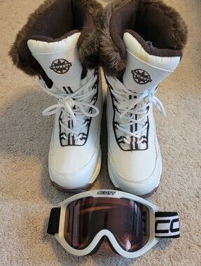 Quest White and Brown Insulated Snow Boots Ski Bundle